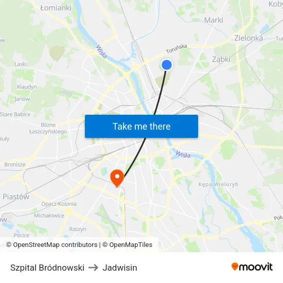 Szpital Bródnowski to Jadwisin map