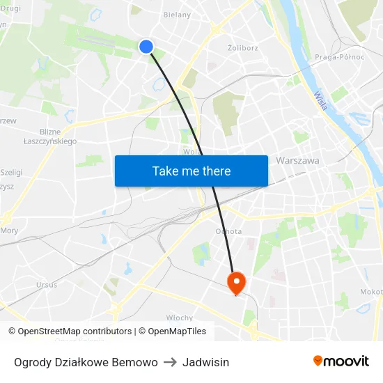 Ogrody Działkowe Bemowo to Jadwisin map
