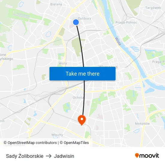 Sady Żoliborskie to Jadwisin map