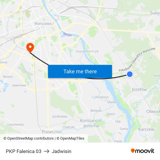 PKP Falenica 03 to Jadwisin map