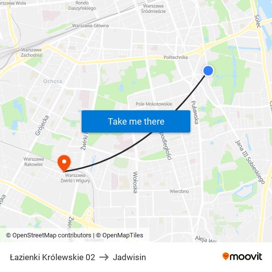 Łazienki Królewskie to Jadwisin map