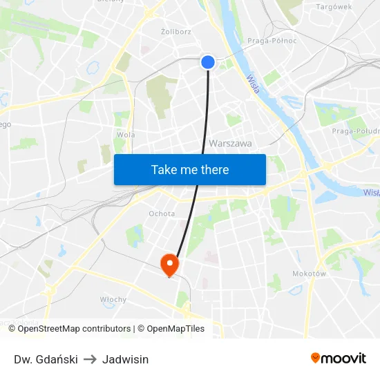 Dw. Gdański to Jadwisin map