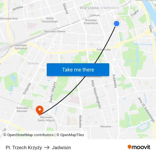 Pl. Trzech Krzyży to Jadwisin map