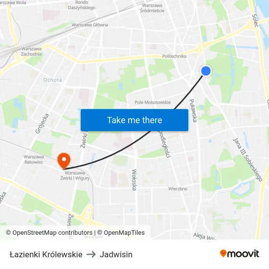 Łazienki Królewskie to Jadwisin map