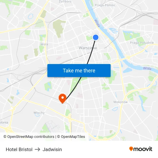 Hotel Bristol to Jadwisin map