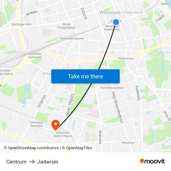 Centrum to Jadwisin map