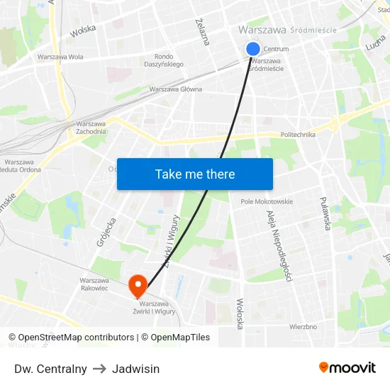 Dw. Centralny to Jadwisin map