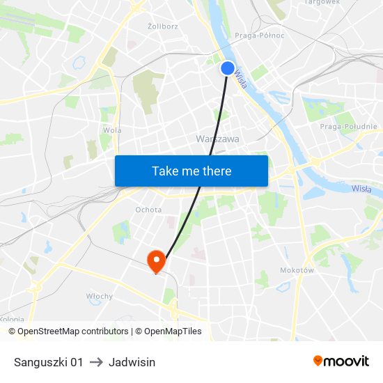 Sanguszki to Jadwisin map