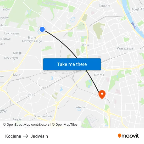 Kocjana to Jadwisin map