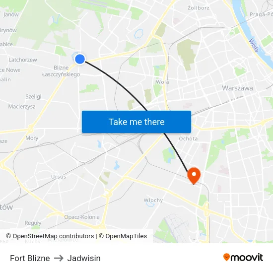 Fort Blizne to Jadwisin map