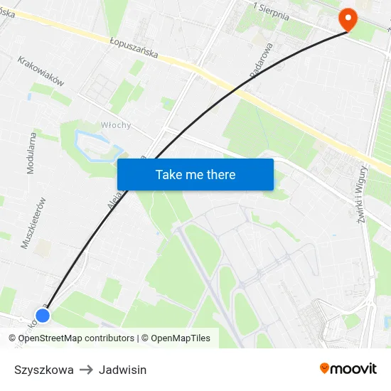 Szyszkowa to Jadwisin map