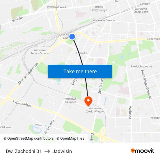 Dw. Zachodni 01 to Jadwisin map