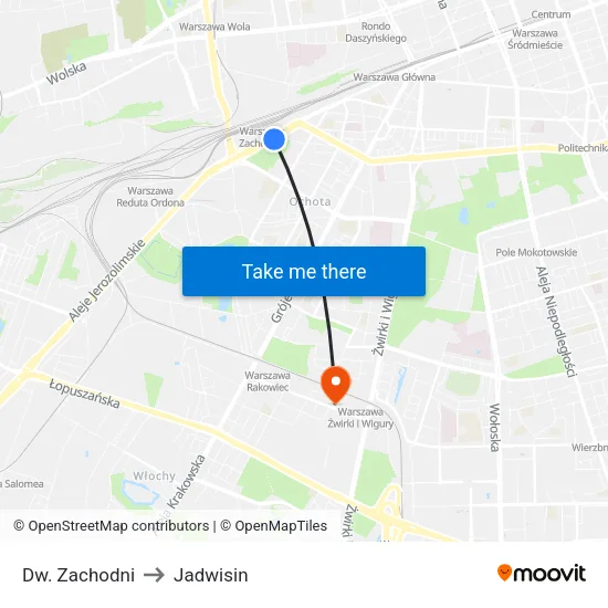 Dw. Zachodni to Jadwisin map