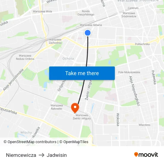 Niemcewicza to Jadwisin map