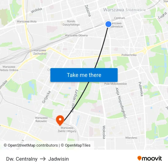 Dw. Centralny to Jadwisin map