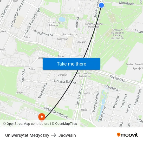 Uniwersytet Medyczny to Jadwisin map