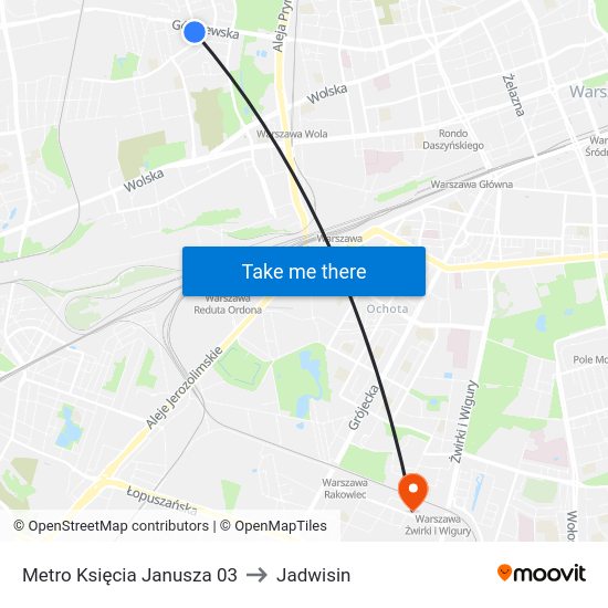 Metro Księcia Janusza to Jadwisin map