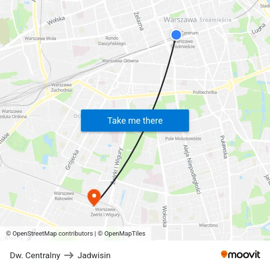 Dw. Centralny to Jadwisin map