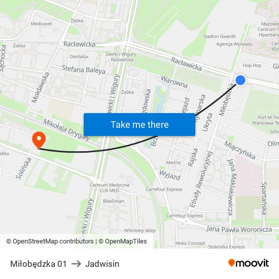 Miłobędzka to Jadwisin map