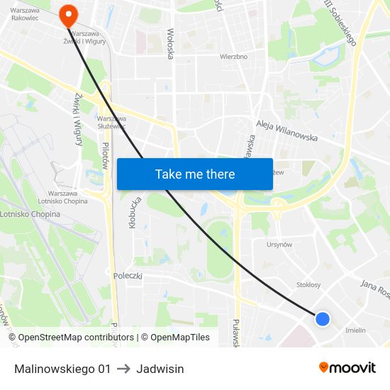 Malinowskiego to Jadwisin map