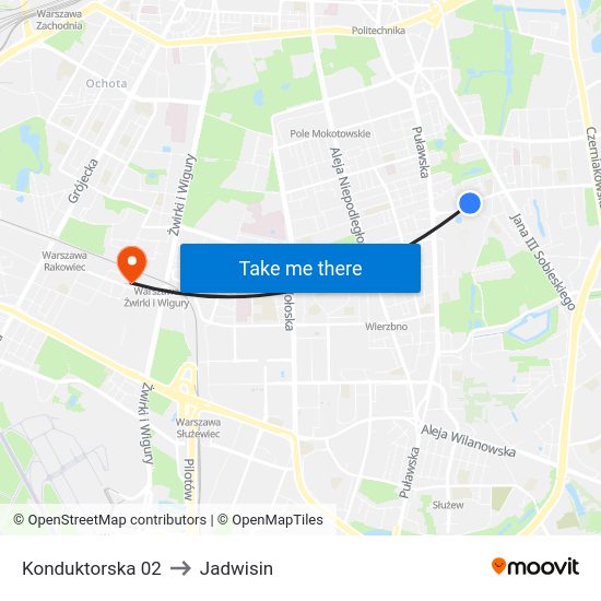 Konduktorska to Jadwisin map