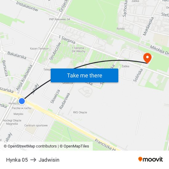 Hynka to Jadwisin map