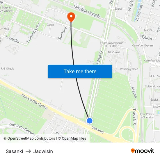 Sasanki to Jadwisin map