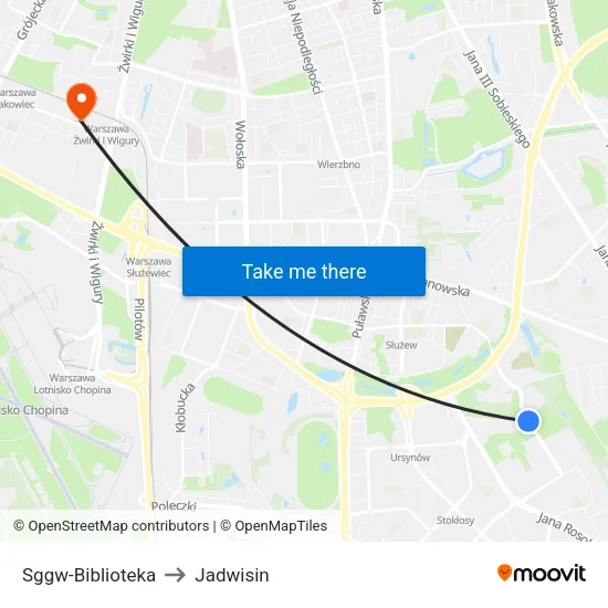 SGGW - Biblioteka to Jadwisin map