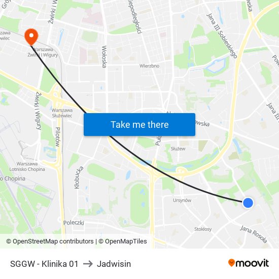 SGGW - Klinika 01 to Jadwisin map