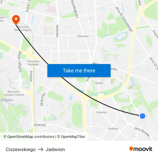Ciszewskiego to Jadwisin map