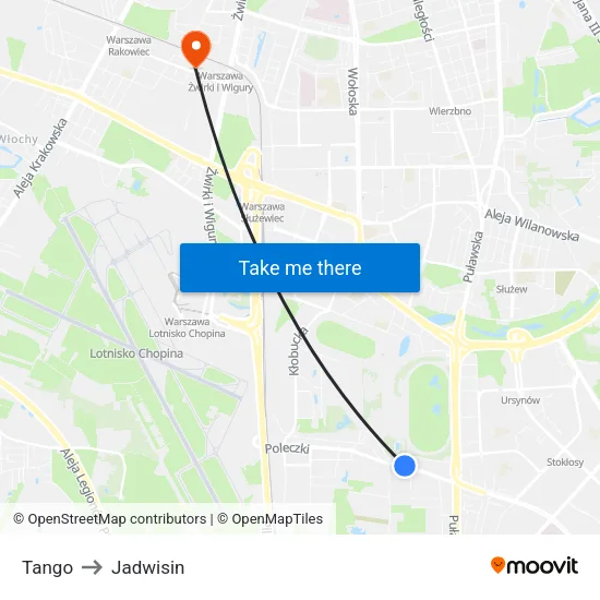 Tango to Jadwisin map