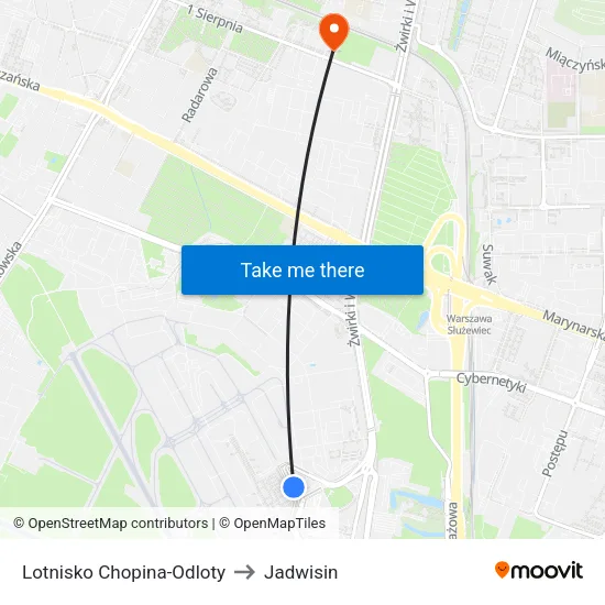 Lotnisko Chopina - Odloty to Jadwisin map