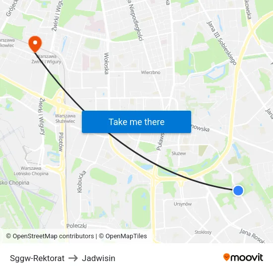 SGGW - Rektorat to Jadwisin map