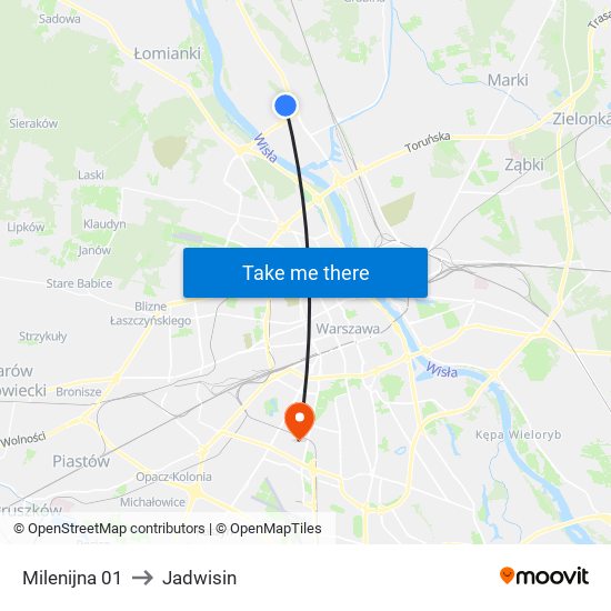 Milenijna to Jadwisin map