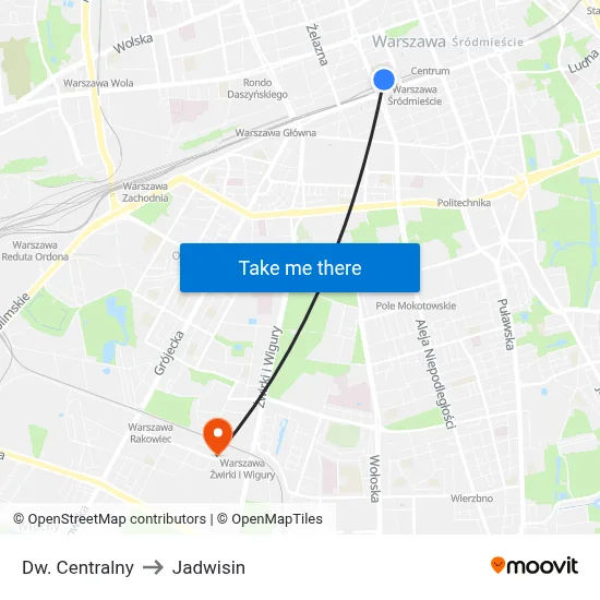 Dw. Centralny to Jadwisin map