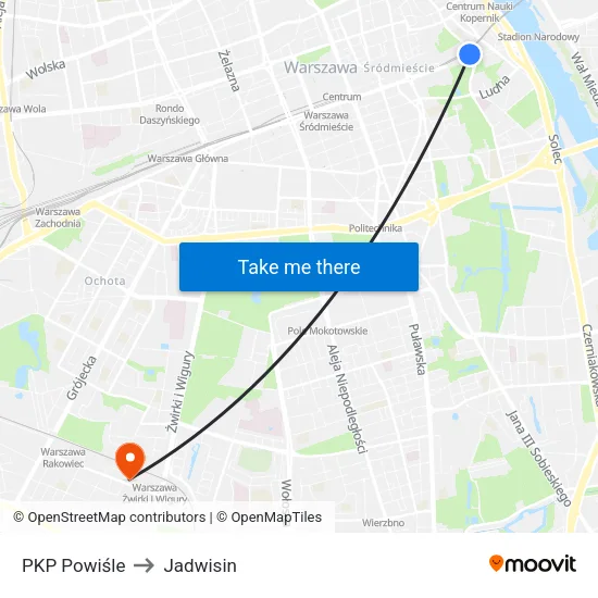PKP Powiśle to Jadwisin map