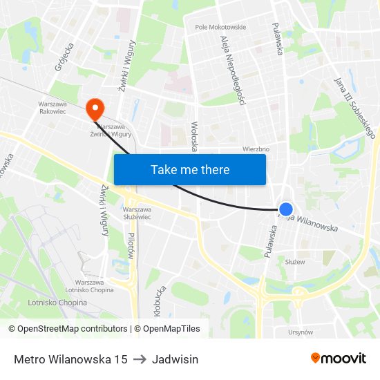 Metro Wilanowska 15 to Jadwisin map