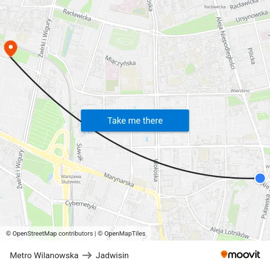 Metro Wilanowska to Jadwisin map