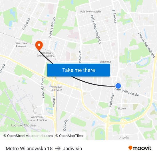 Metro Wilanowska to Jadwisin map