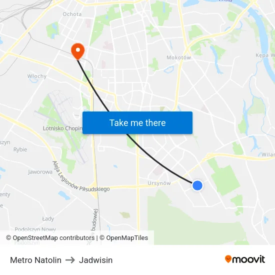 Metro Natolin to Jadwisin map