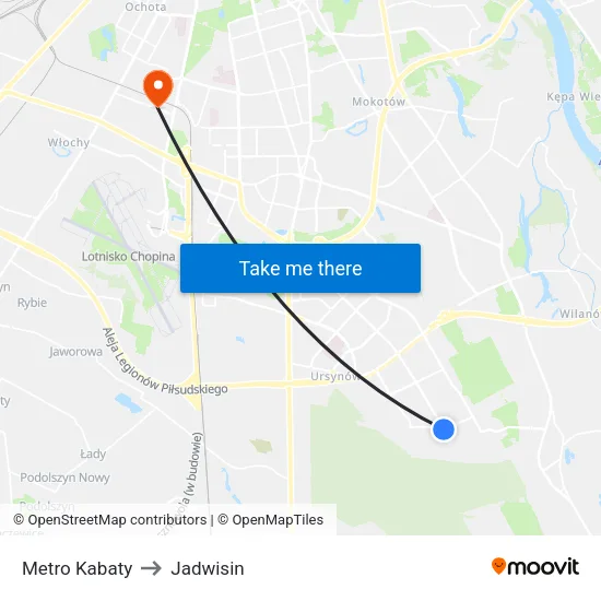 Metro Kabaty to Jadwisin map