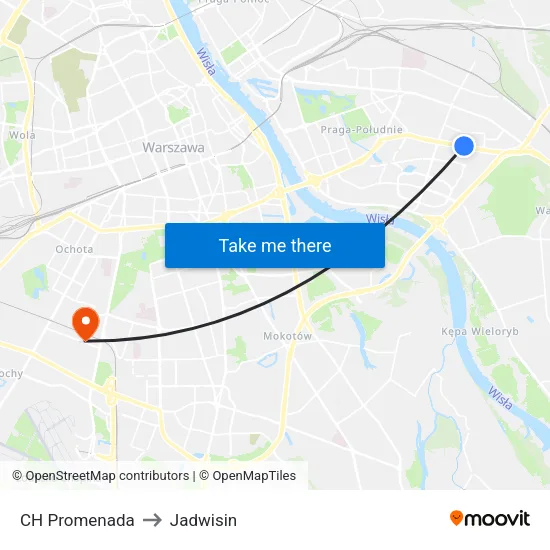 CH Promenada to Jadwisin map