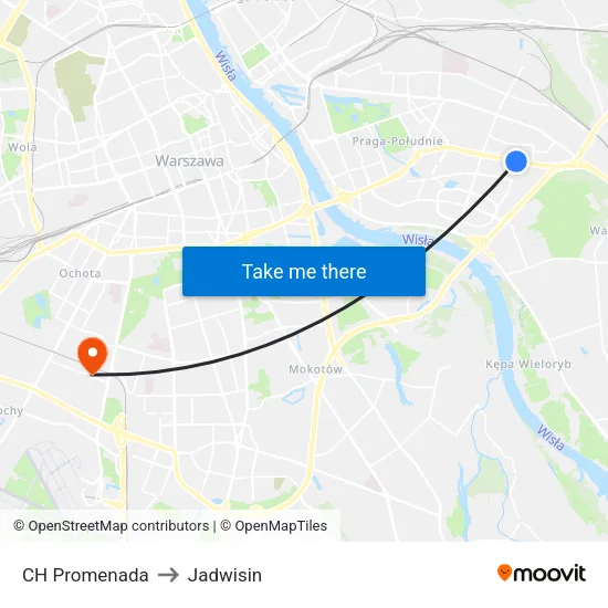 CH Promenada to Jadwisin map