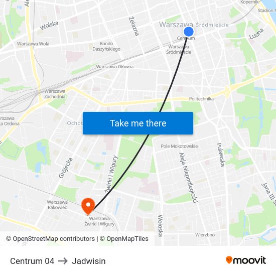 Centrum to Jadwisin map