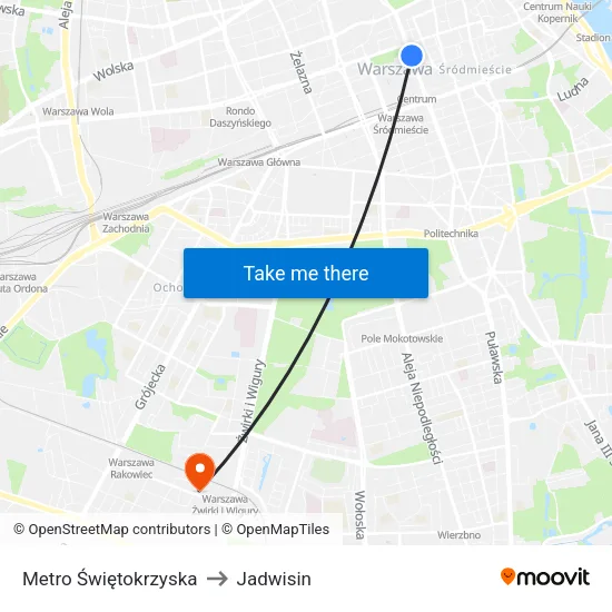 Metro Świętokrzyska to Jadwisin map
