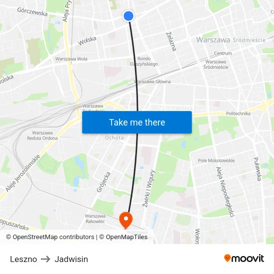 Leszno to Jadwisin map