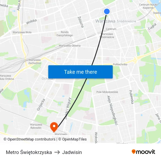 Metro Świętokrzyska to Jadwisin map