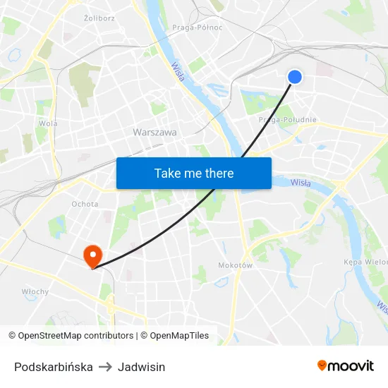 Podskarbińska to Jadwisin map