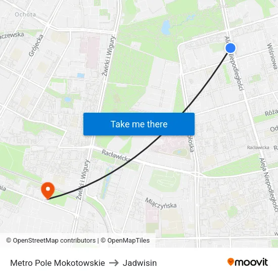 Metro Pole Mokotowskie to Jadwisin map