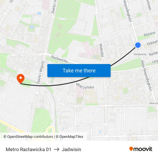 Metro Racławicka to Jadwisin map